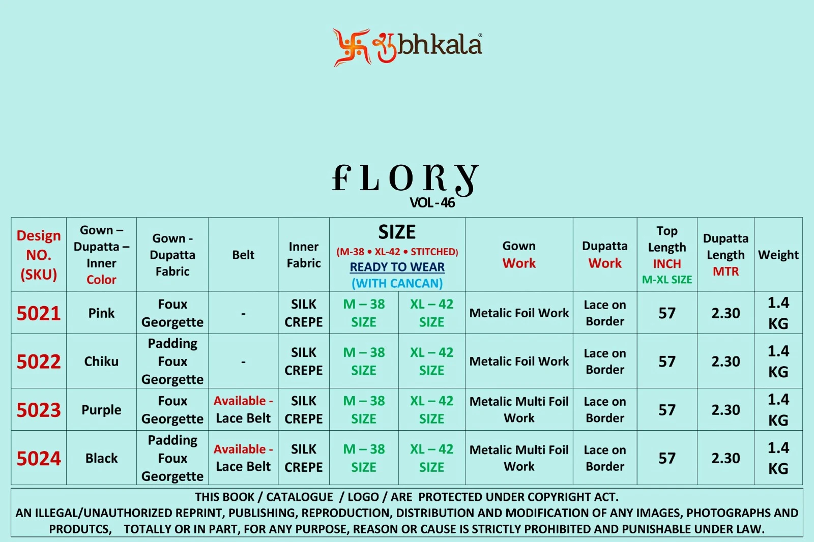Shubhkala Flory Vol 46 Faux Georgette Wholesale Gown with Dupatta Catalog — Wholesale Kurtis, MPA wholesale from Surat - Gallery Image 5
